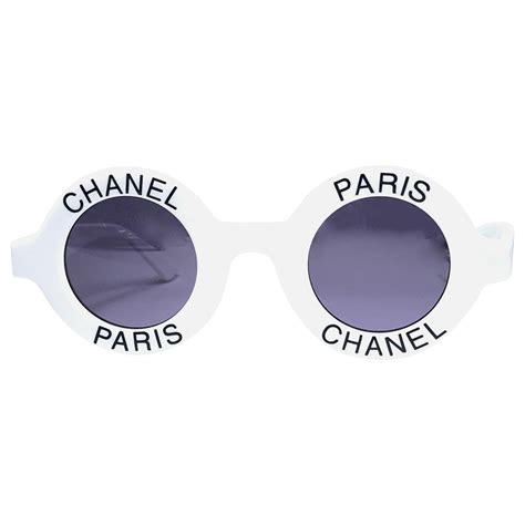 vintage chanel logo round white sunglasses|chanel sunglasses with clear sides.